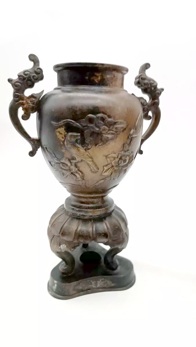 coppia VASI Giappone in bronzo XIX secolo-photo-2