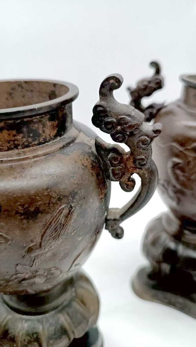 coppia VASI Giappone in bronzo XIX secolo-photo-3