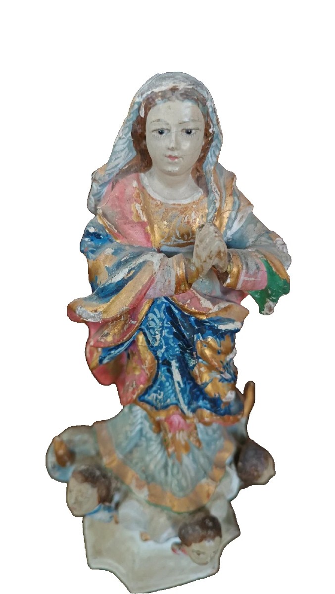 antica piccola scultura in legno ,madonna immacolata sud america XIX secolo-photo-3