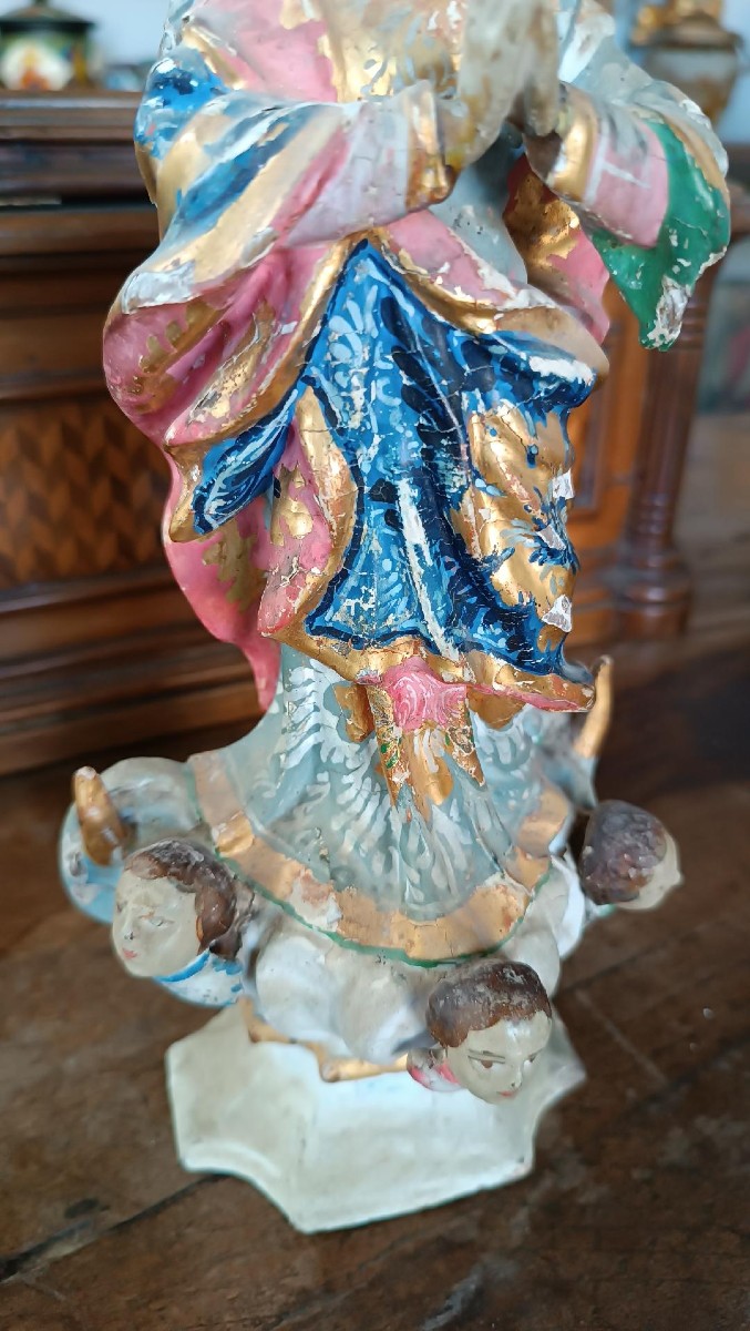 antica piccola scultura in legno ,madonna immacolata sud america XIX secolo-photo-1