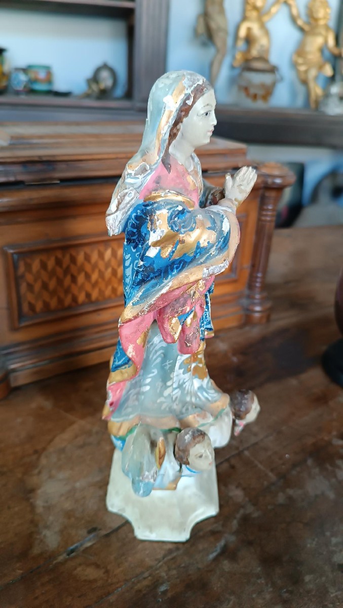 antica piccola scultura in legno ,madonna immacolata sud america XIX secolo-photo-4