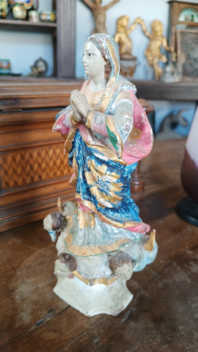 antica piccola scultura in legno ,madonna immacolata sud america XIX secolo-photo-5
