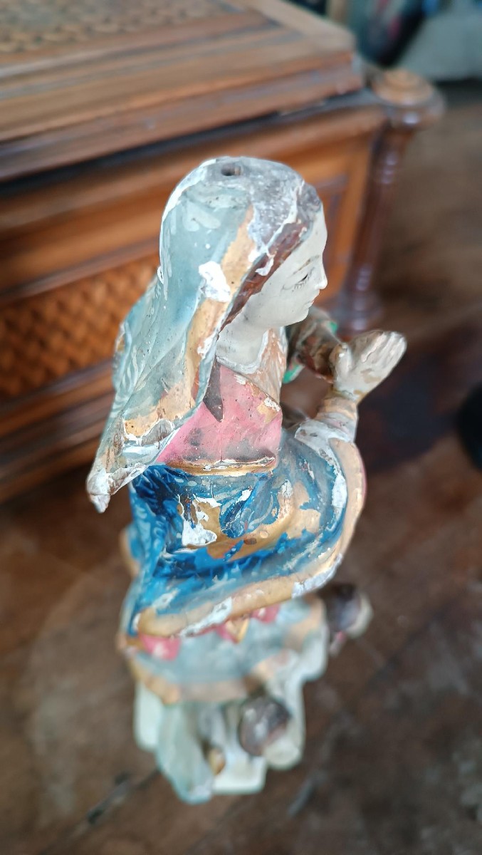 antica piccola scultura in legno ,madonna immacolata sud america XIX secolo-photo-6