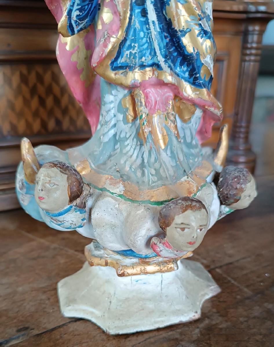 antica piccola scultura in legno ,madonna immacolata sud america XIX secolo-photo-7