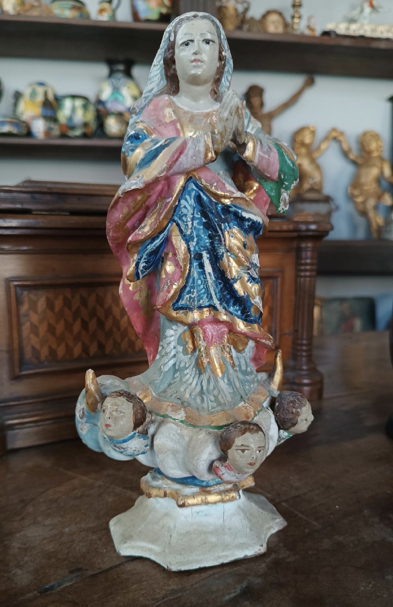 antica piccola scultura in legno ,madonna immacolata sud america XIX secolo-photo-8