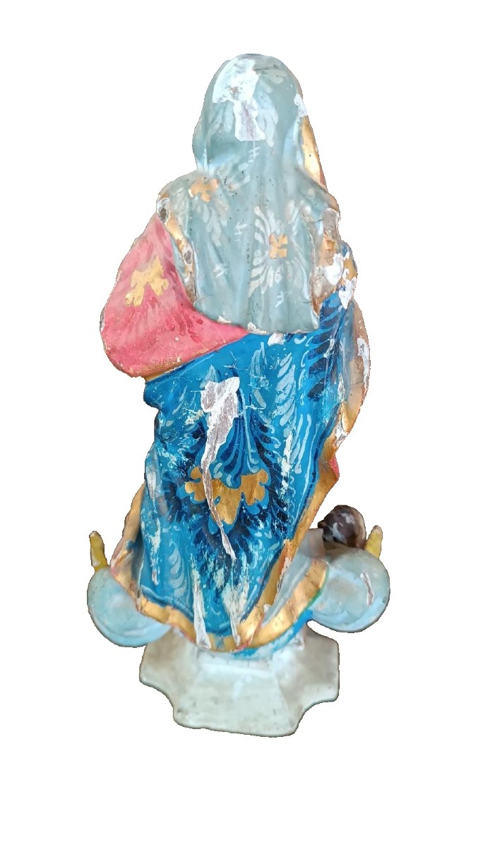 antica piccola scultura in legno ,madonna immacolata sud america XIX secolo-photo-3