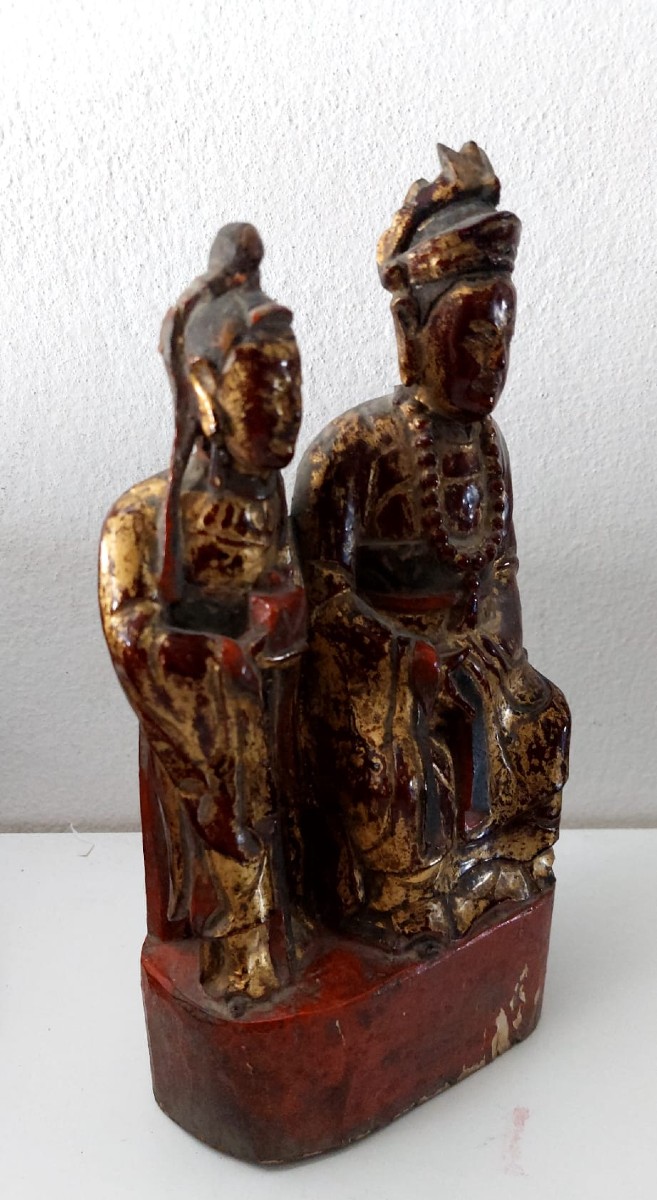 Guanyn e arath,  antica scultura in legno intagliata , Cina epoca qing-photo-2