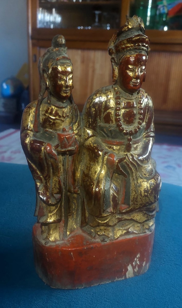 Guanyn e arath,  antica scultura in legno intagliata , Cina epoca qing-photo-3