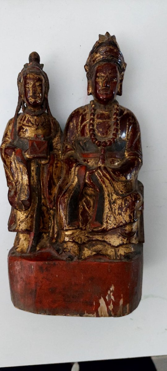 Guanyn e arath,  antica scultura in legno intagliata , Cina epoca qing-photo-2