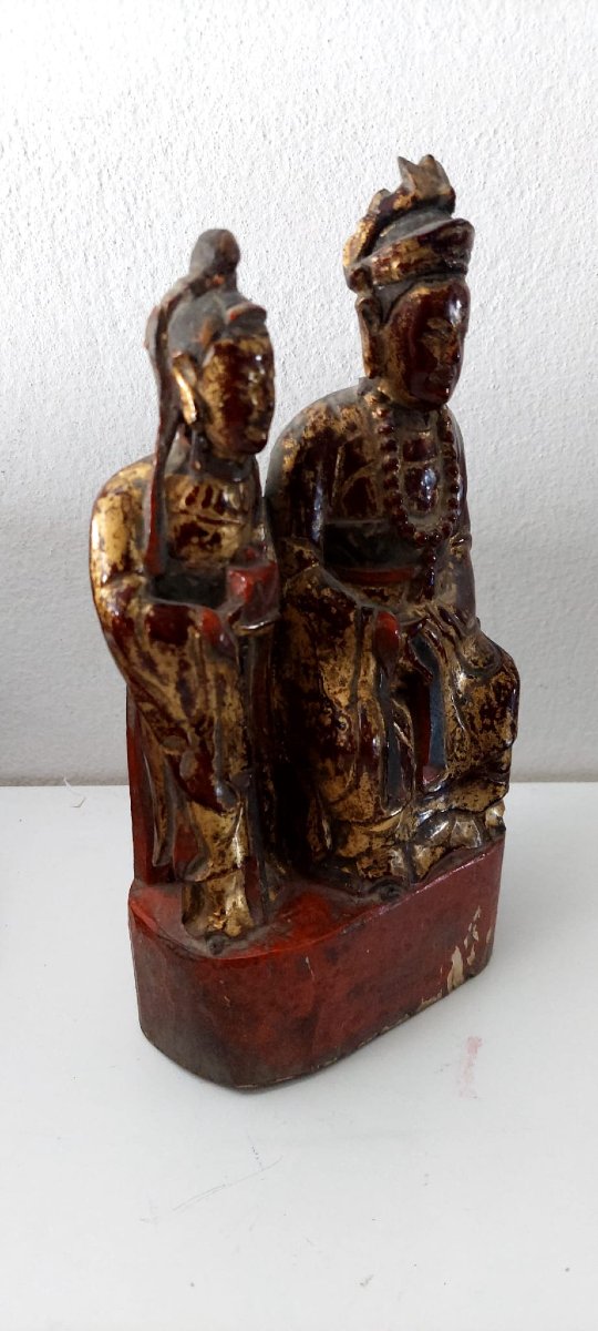 Guanyn e arath,  antica scultura in legno intagliata , Cina epoca qing-photo-4