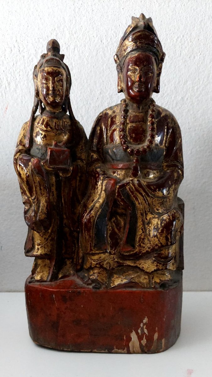 Guanyn e arath,  antica scultura in legno intagliata , Cina epoca qing-photo-7