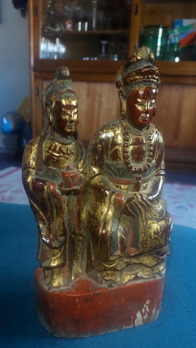 Guanyn e arath,  antica scultura in legno intagliata , Cina epoca qing-photo-8