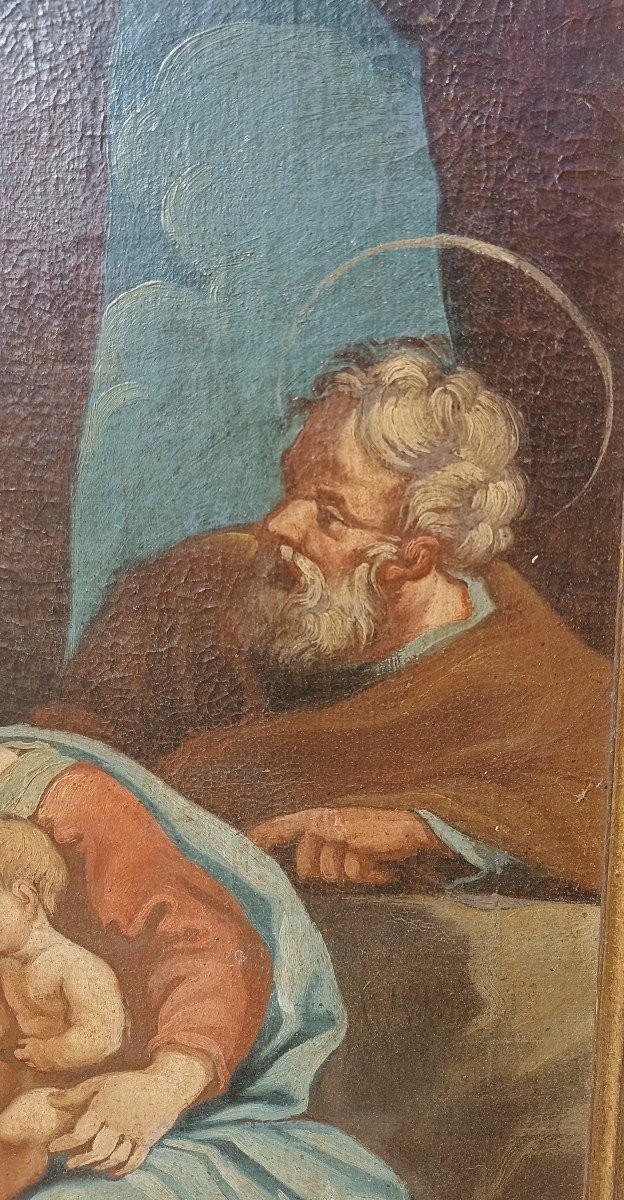 Antico dipinto olio su tela - Sacra Famiglia -Scuola italiana XVIII SECOLO-photo-2