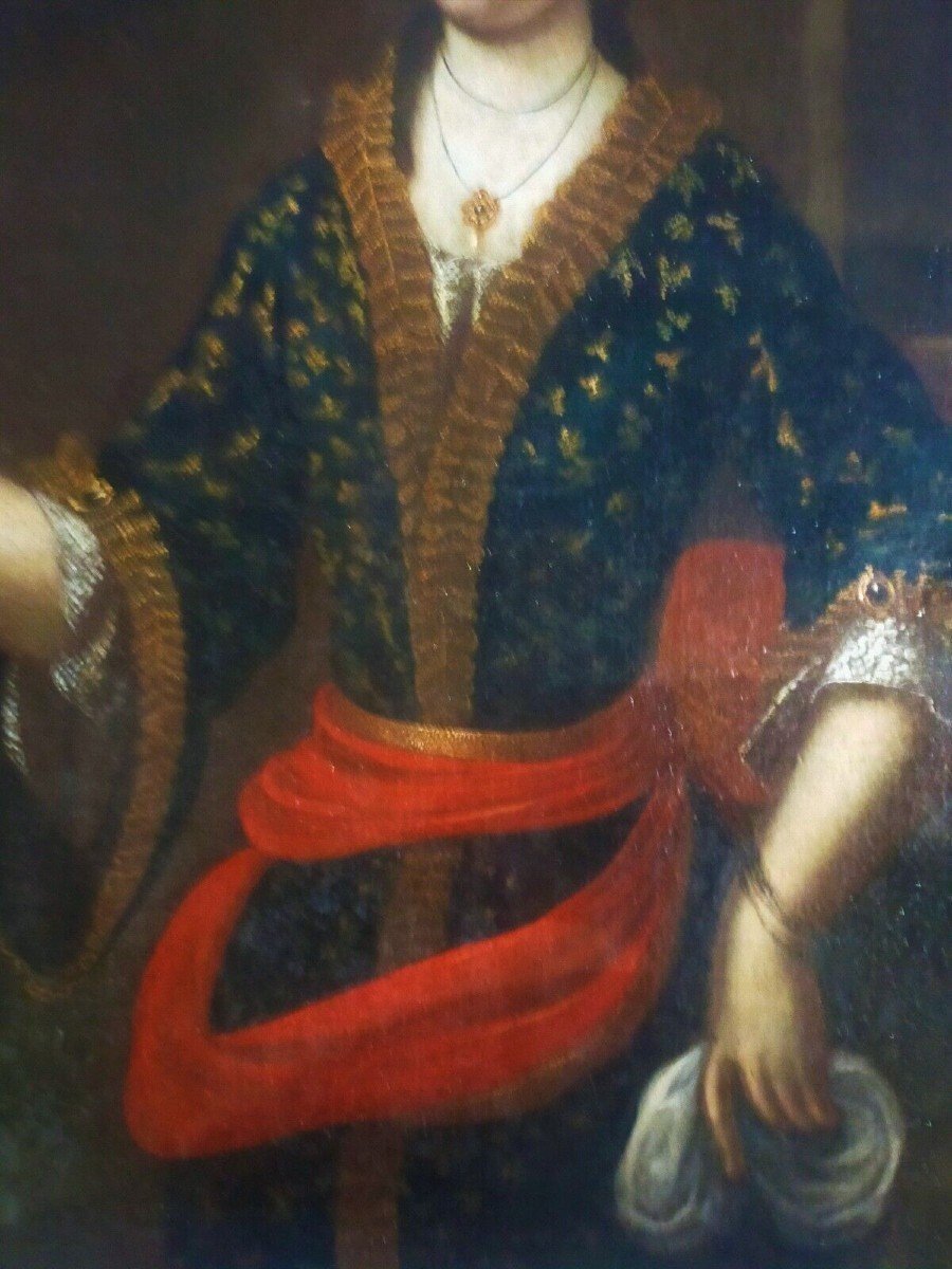Antico Dipinto Olio Su Tela - Ritratto Femminile - XVIII Secolo - Scuola Europea-photo-2