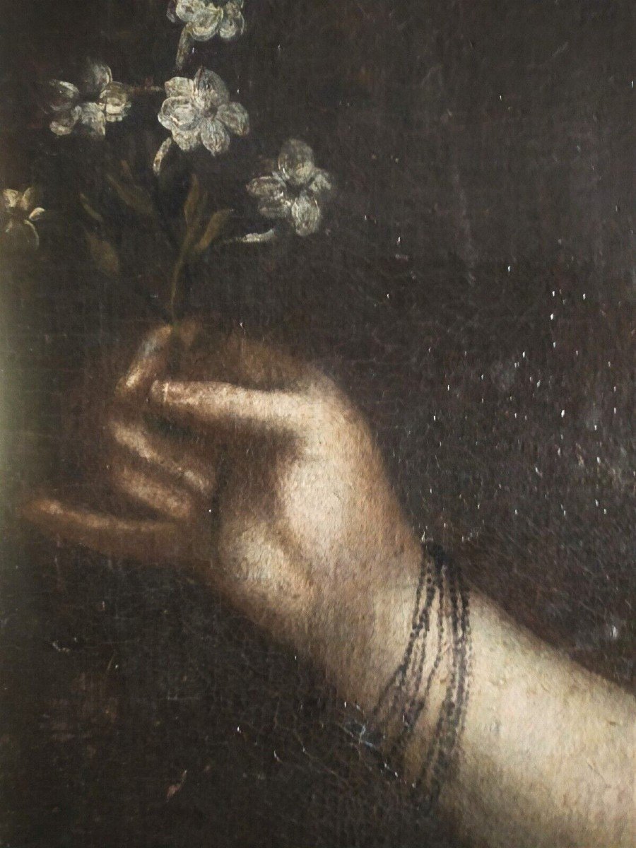 Antico Dipinto Olio Su Tela - Ritratto Femminile - XVIII Secolo - Scuola Europea-photo-4