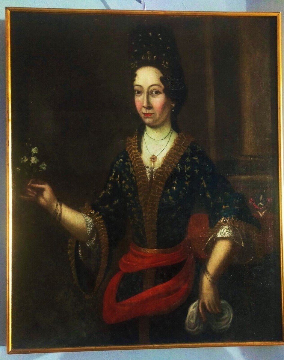 Antico Dipinto Olio Su Tela - Ritratto Femminile - XVIII Secolo - Scuola Europea-photo-6