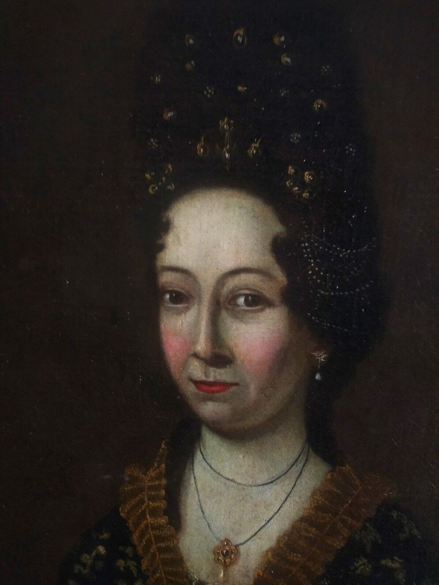 Antico Dipinto Olio Su Tela - Ritratto Femminile - XVIII Secolo - Scuola Europea-photo-7