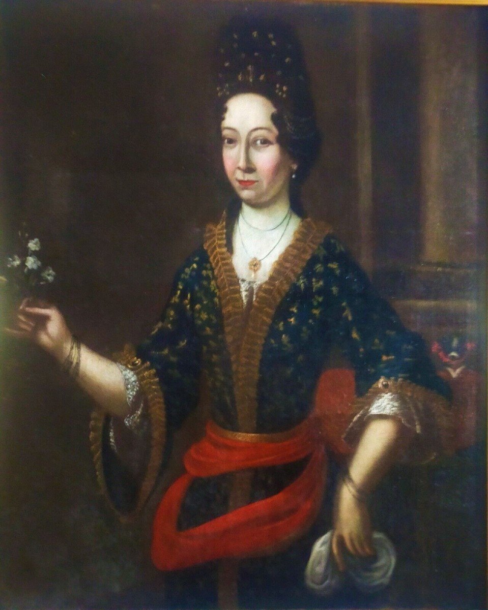Antico Dipinto Olio Su Tela - Ritratto Femminile - XVIII Secolo - Scuola Europea-photo-8