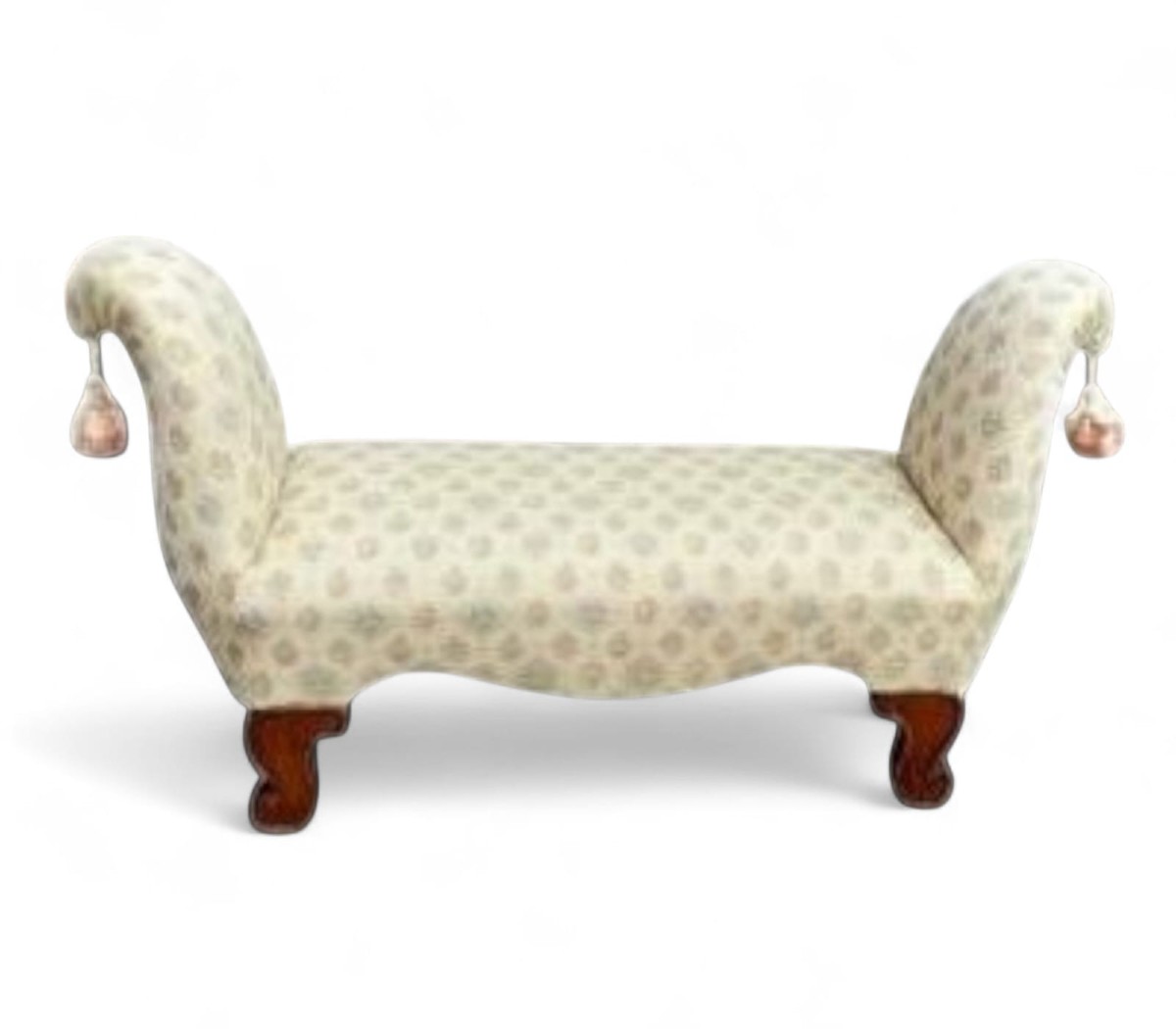  panchetta scendiletto in legno lavorato e sagomato imbottita con elegante stoffa 