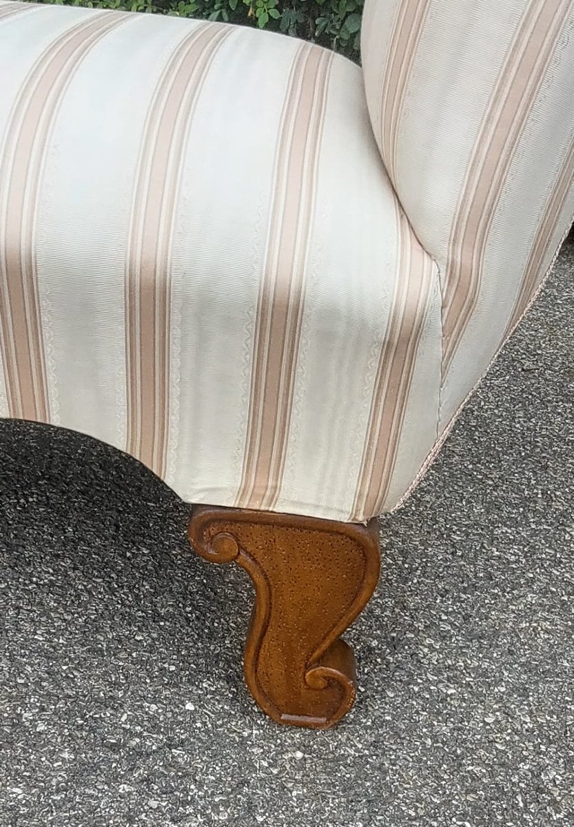  panca scendiletto in legno lavorato e sagomato imbottita con elegante stoffa -photo-1