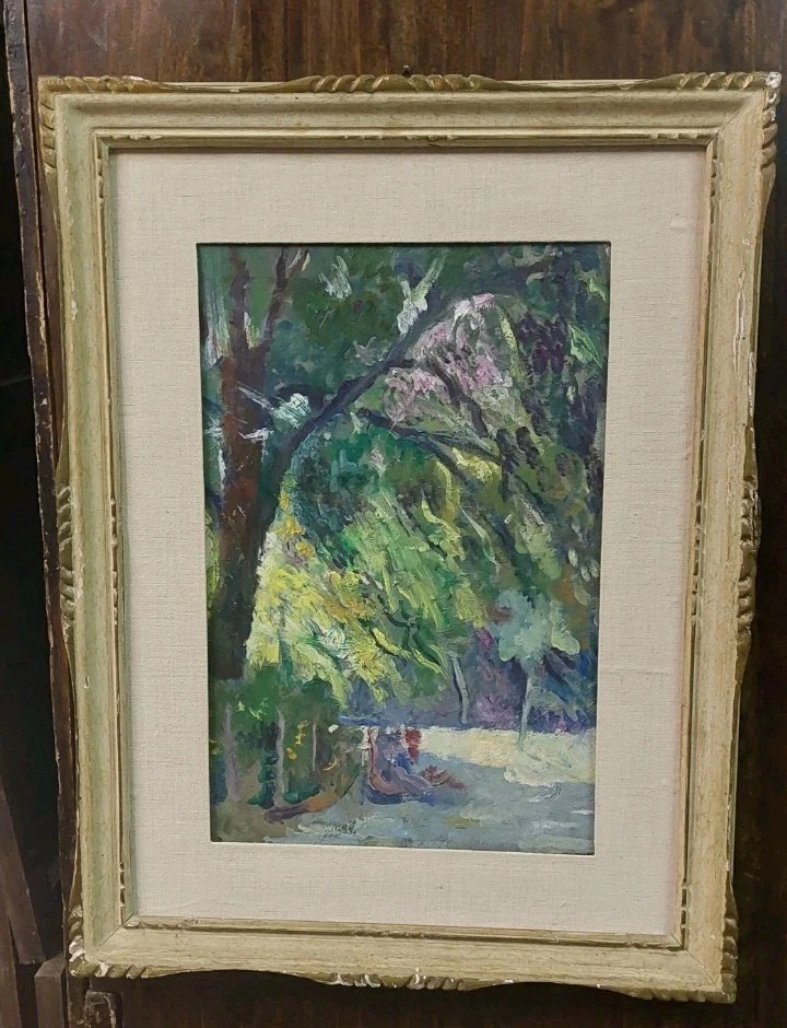 DIPINTO OLIO SU TAVOLA PRIMI 900 PAESAGGIO CORNICE IMPRESSIONISTA-photo-2
