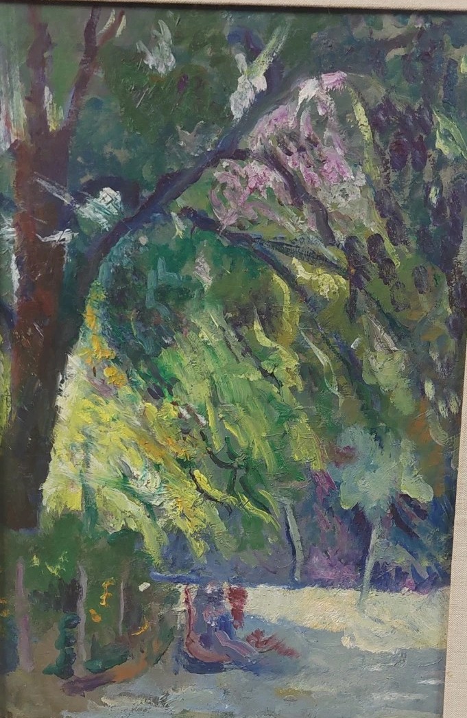 DIPINTO OLIO SU TAVOLA PRIMI 900 PAESAGGIO CORNICE IMPRESSIONISTA-photo-1