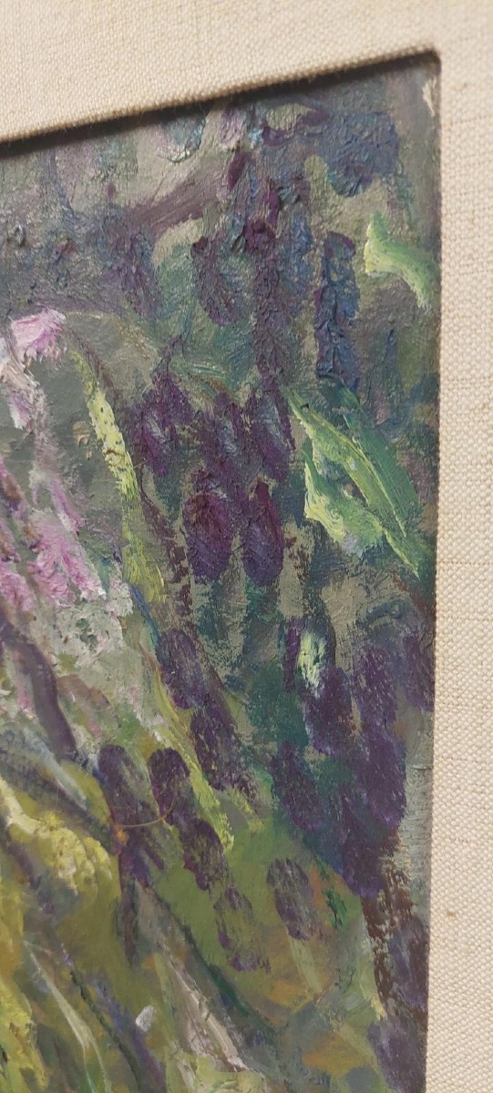 DIPINTO OLIO SU TAVOLA PRIMI 900 PAESAGGIO CORNICE IMPRESSIONISTA-photo-3