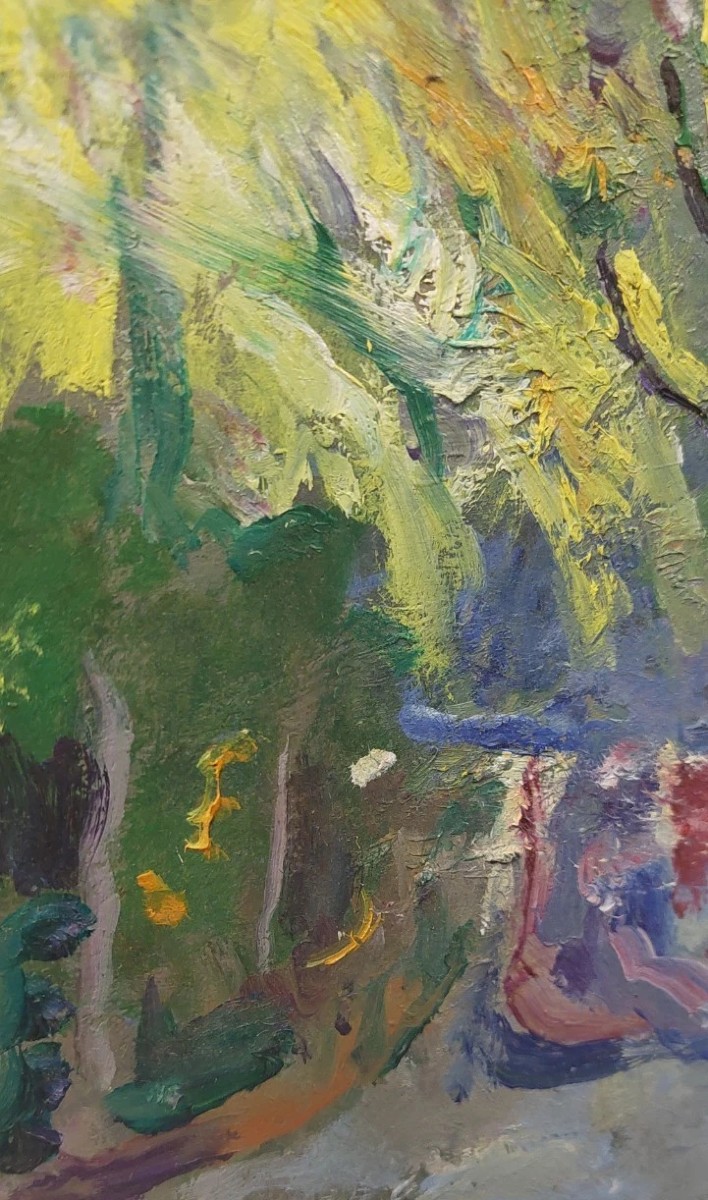 DIPINTO OLIO SU TAVOLA PRIMI 900 PAESAGGIO CORNICE IMPRESSIONISTA-photo-4