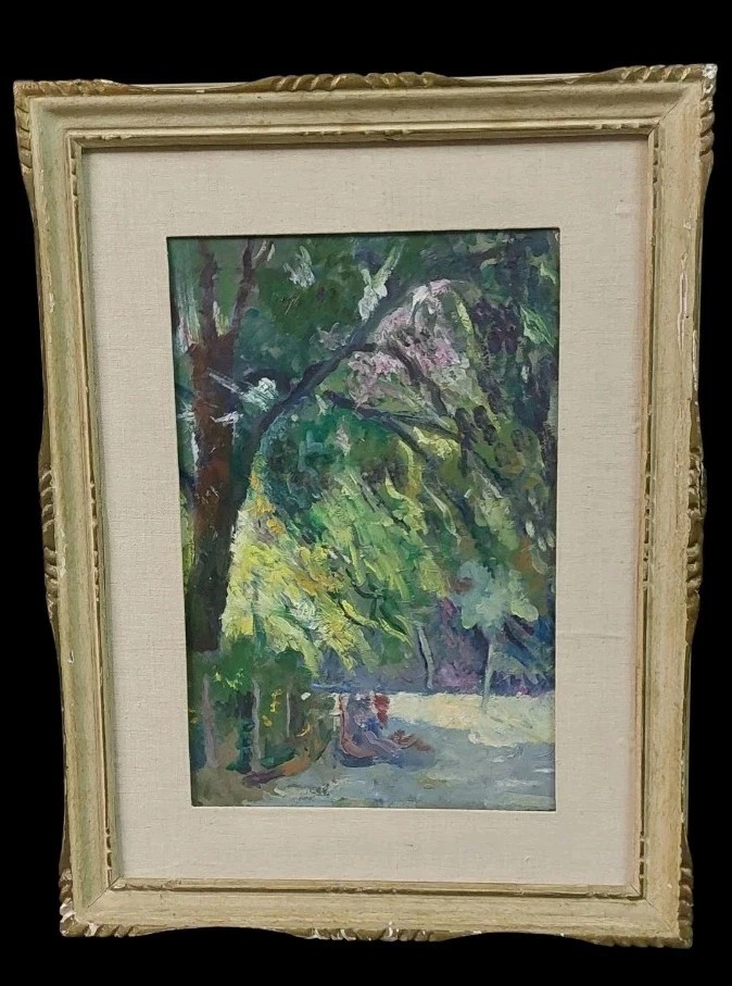 DIPINTO OLIO SU TAVOLA PRIMI 900 PAESAGGIO CORNICE IMPRESSIONISTA