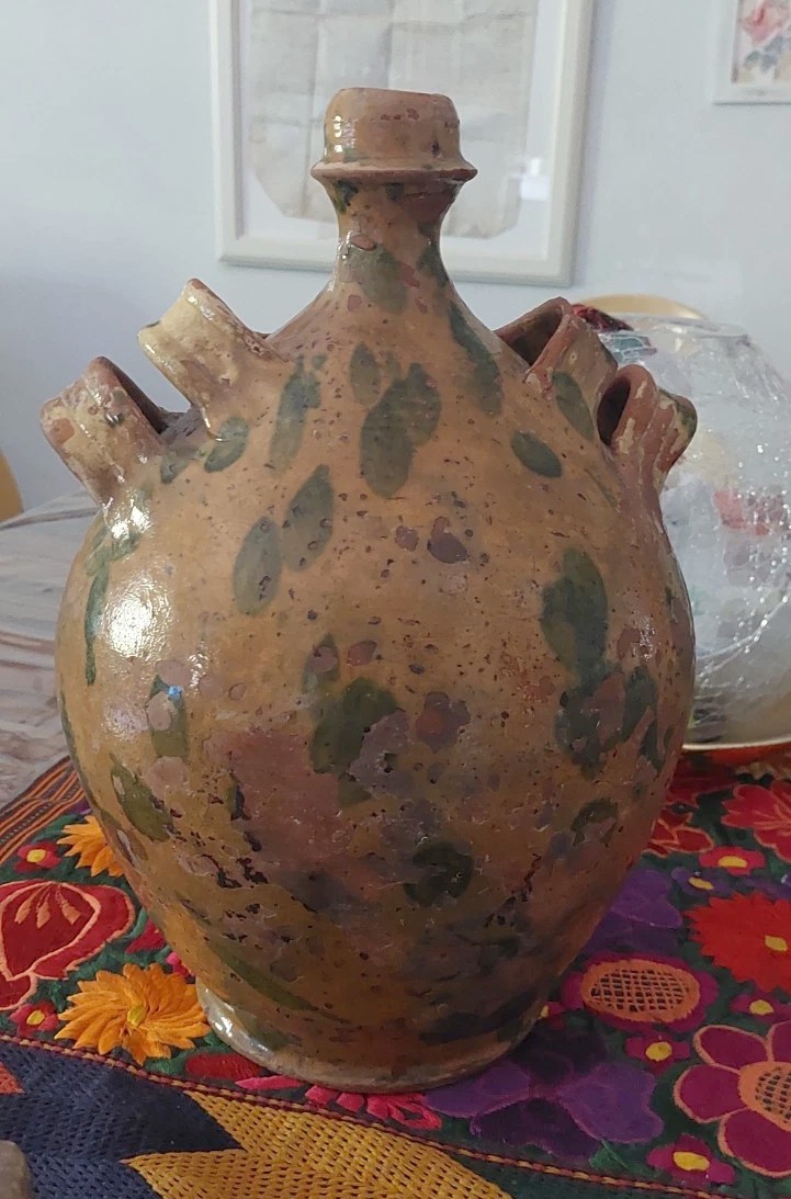 ANTICA FIASCA DA PELLEGRINO TERRACOTTA SMALTATA XIX SECOLO