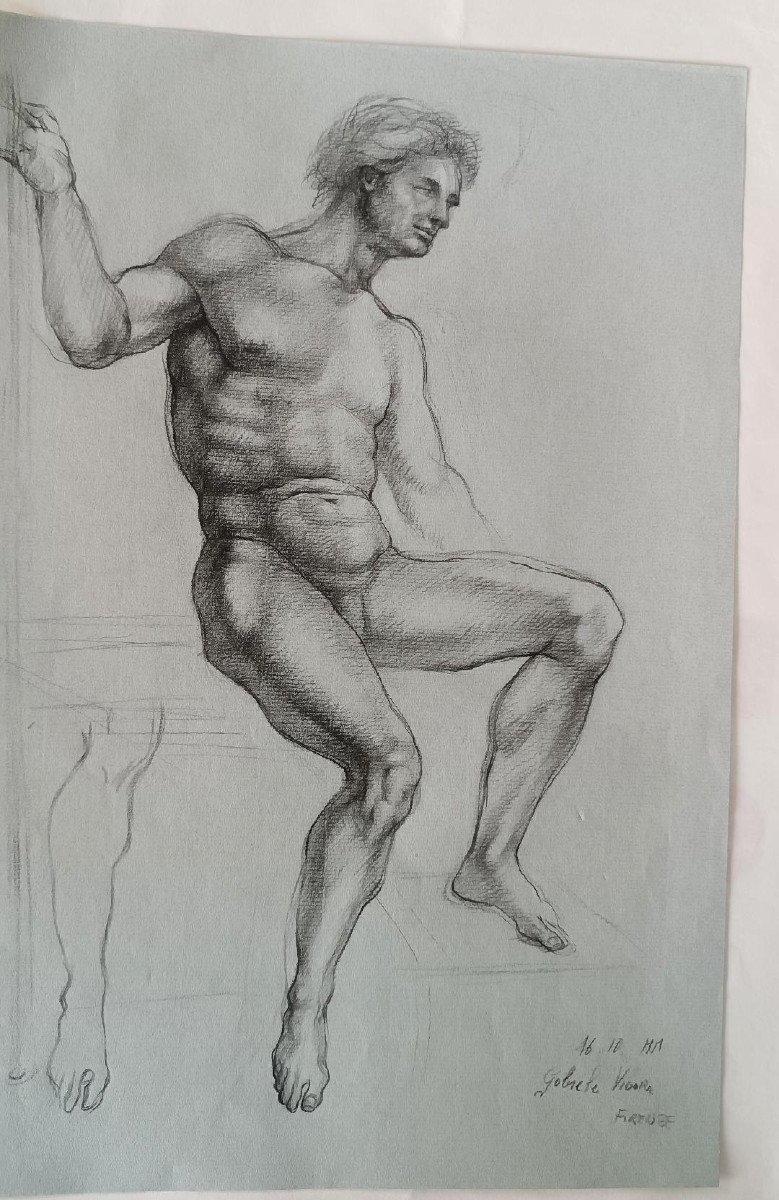 Disegno a matita su carta bozzetto nudo virile -Gabriele Vicari-photo-2