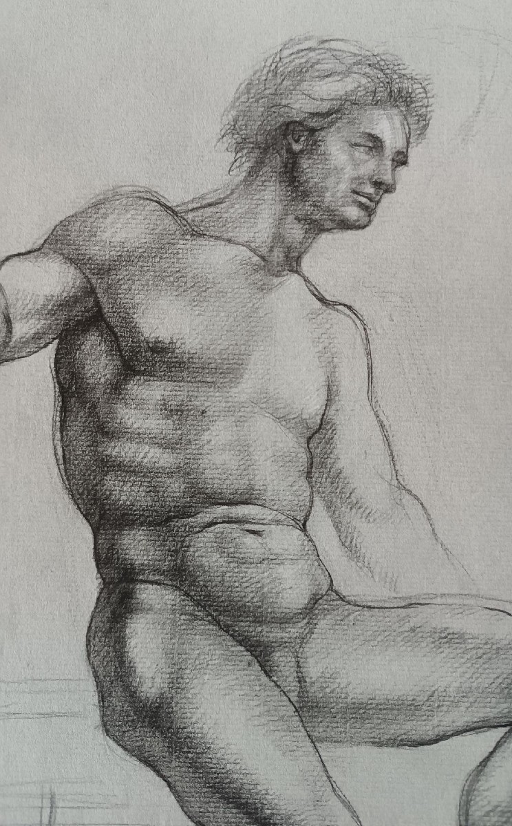 Disegno a matita su carta bozzetto nudo virile -Gabriele Vicari-photo-3