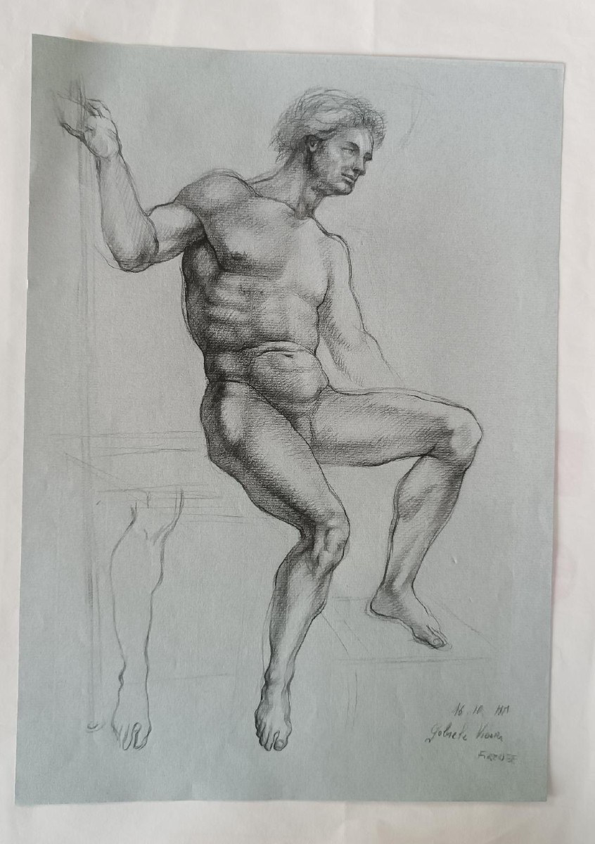 Disegno a matita su carta bozzetto nudo virile -Gabriele Vicari