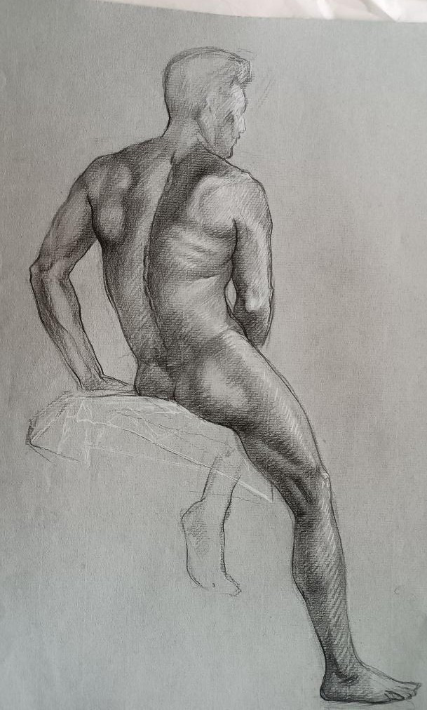 Disegno a matita su carta bozzetto nudo virile -Gabriele Vicari-photo-2