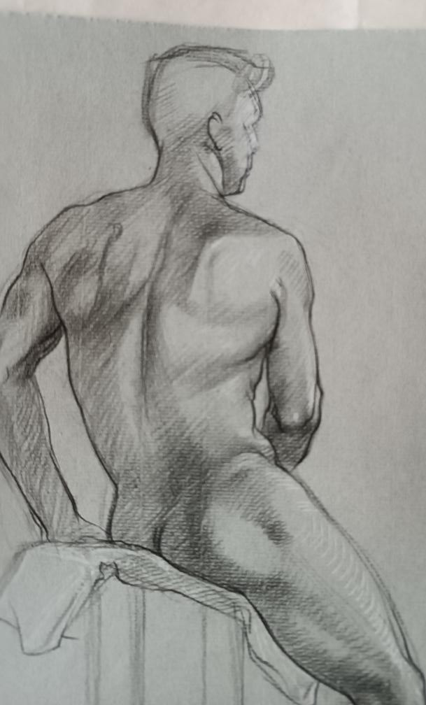 Disegno a matita su carta bozzetto nudo virile -Gabriele Vicari-photo-3