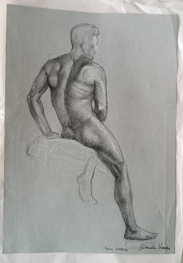 Disegno a matita su carta bozzetto nudo virile -Gabriele Vicari
