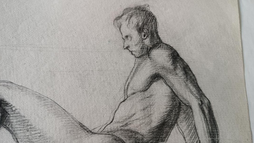 Disegno a matita su carta bozzetto nudo virile -Gabriele Vicari-photo-4