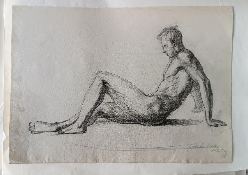 Disegno a matita su carta bozzetto nudo virile -Gabriele Vicari