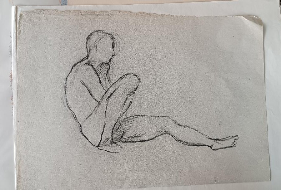 Disegno a matita su carta bozzetto nudo virile -Gabriele Vicari-due disegni solito foglio-photo-2
