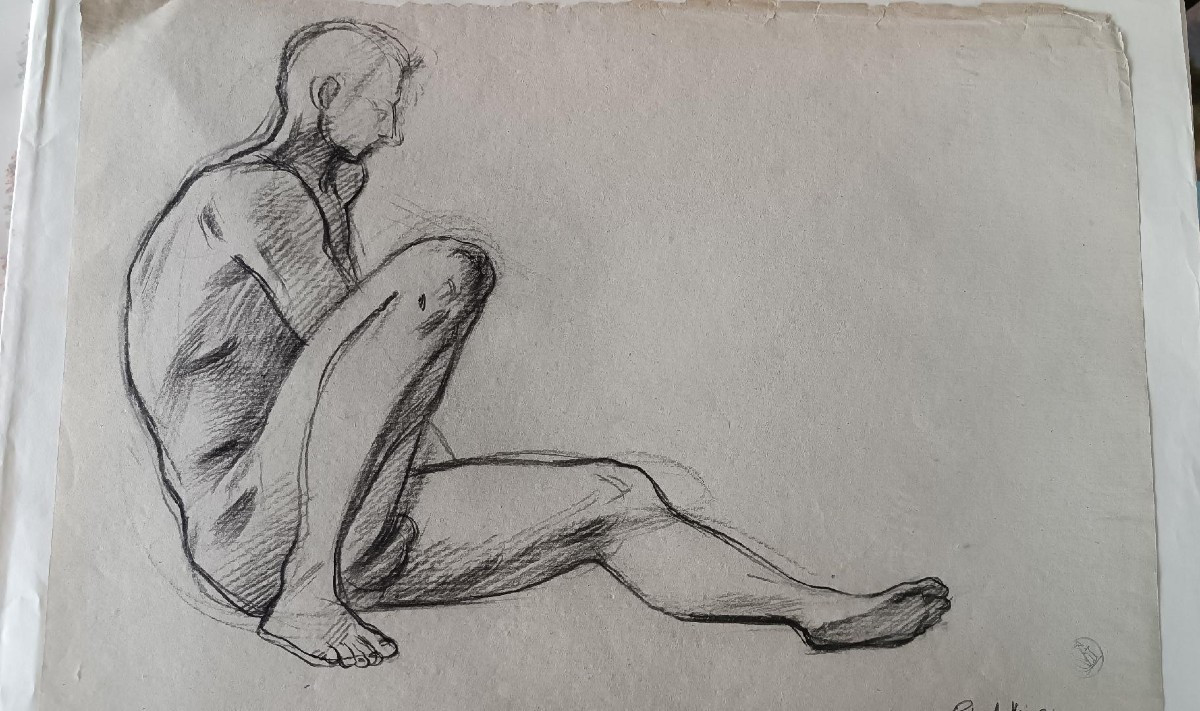 Disegno a matita su carta bozzetto nudo virile -Gabriele Vicari-due disegni solito foglio-photo-3