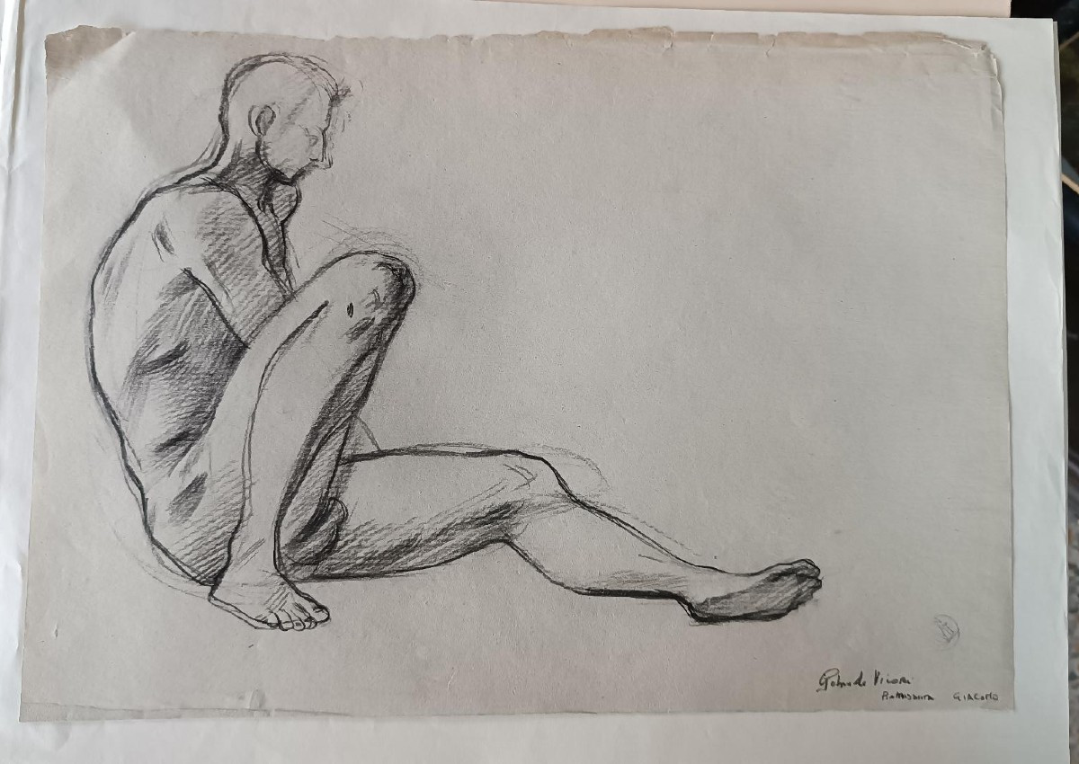 Disegno a matita su carta bozzetto nudo virile -Gabriele Vicari-due disegni solito foglio