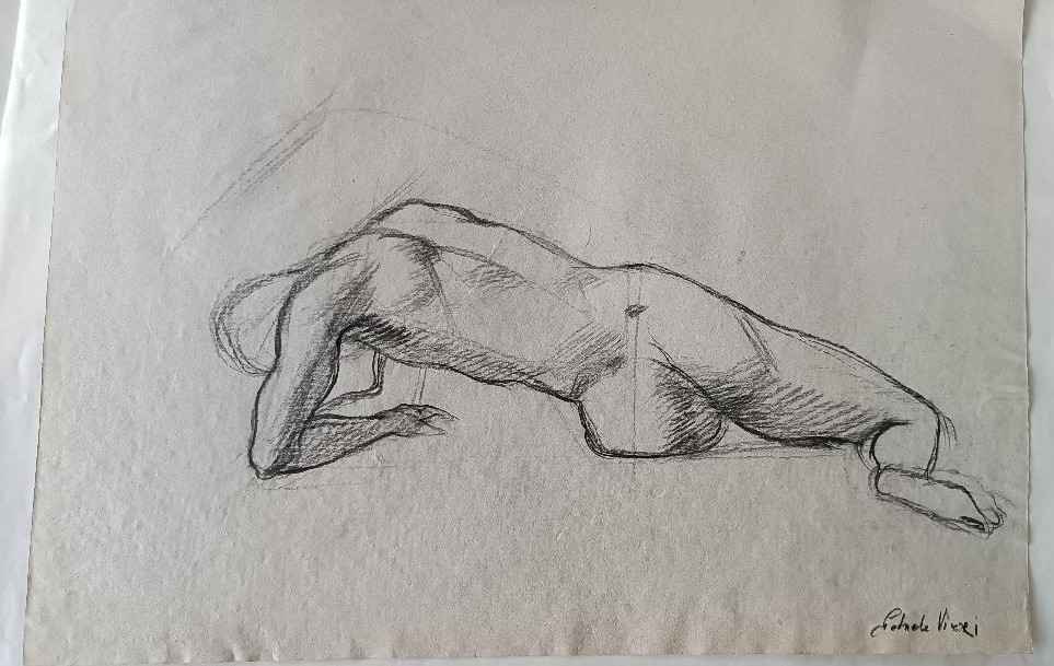 Disegno a matita su carta bozzetto nudo virile -Gabriele Vicari-photo-2