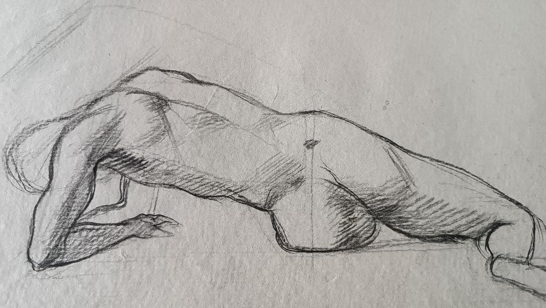 Disegno a matita su carta bozzetto nudo virile -Gabriele Vicari-photo-3