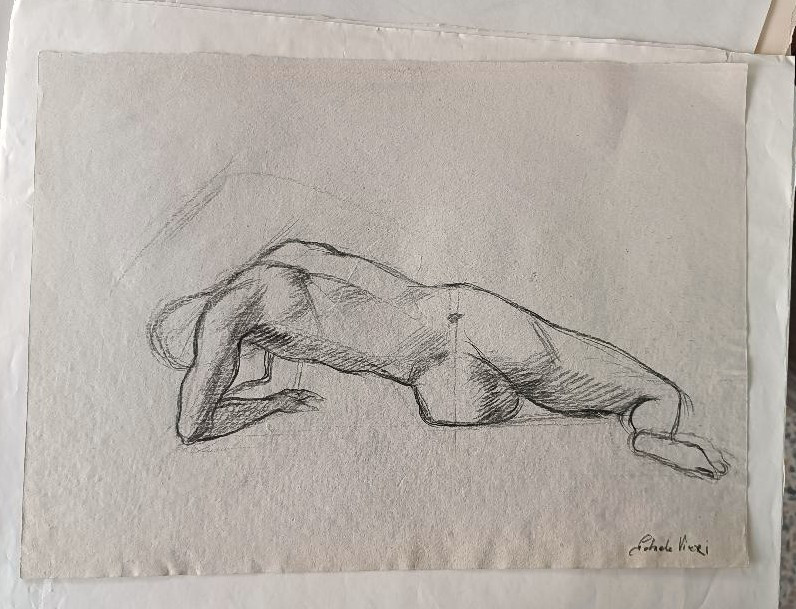 Disegno a matita su carta bozzetto nudo virile -Gabriele Vicari