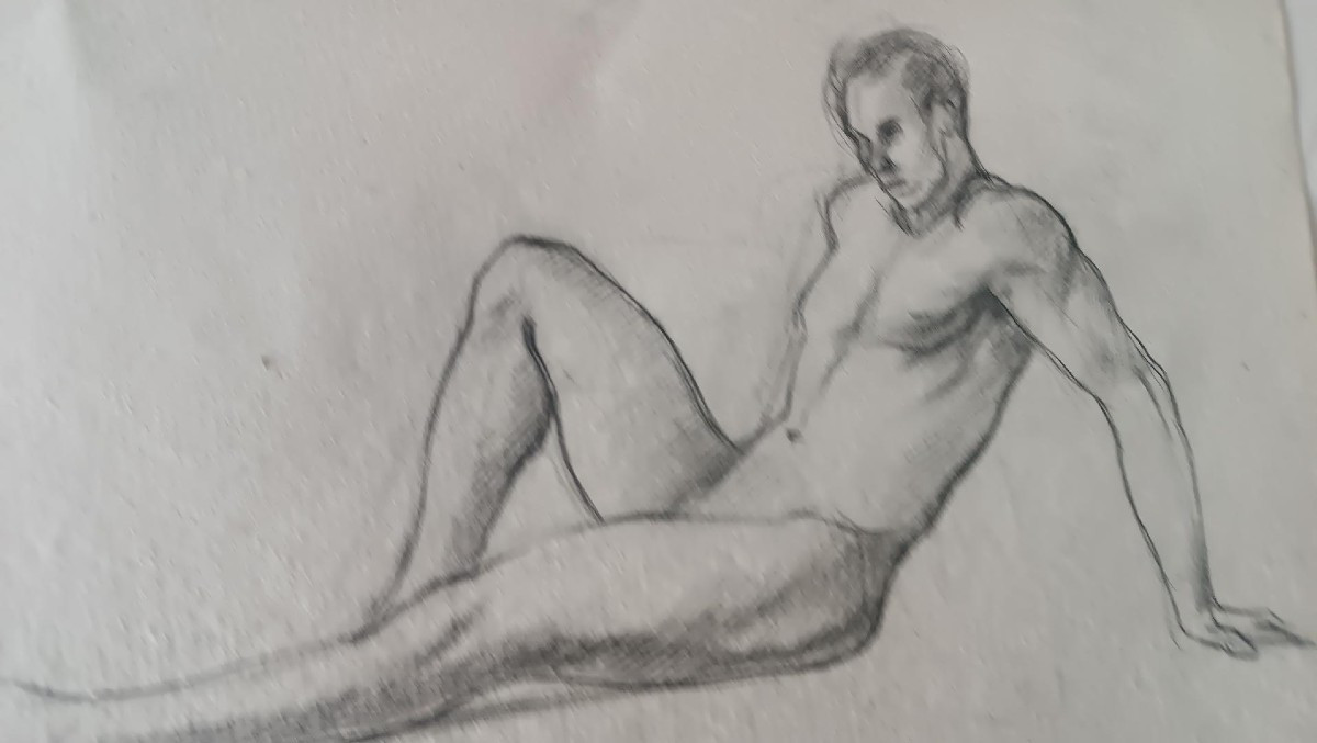 Pencil Drawing On Paper, Male Nude Sketch - Gabriele Vicari-photo-3