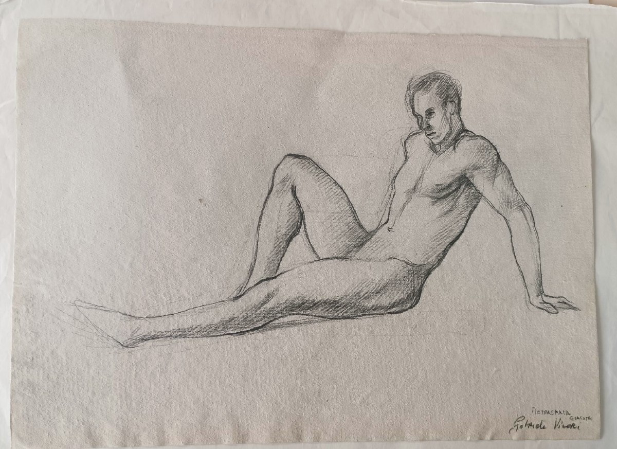 Pencil Drawing On Paper, Male Nude Sketch - Gabriele Vicari