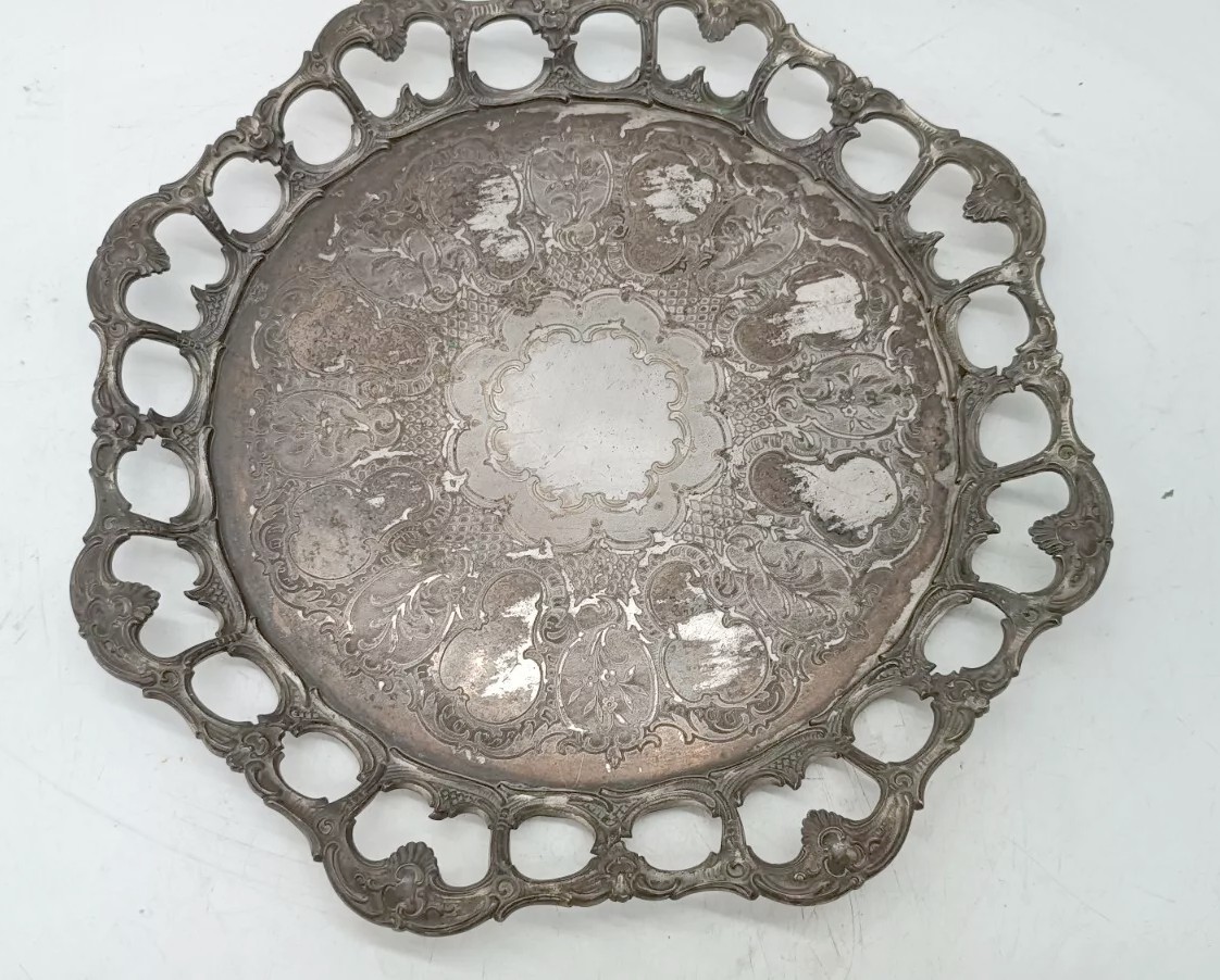 Vassoio con caraffa e 6 bicchieri vetro e metallo argentato periodo art noveau-photo-6