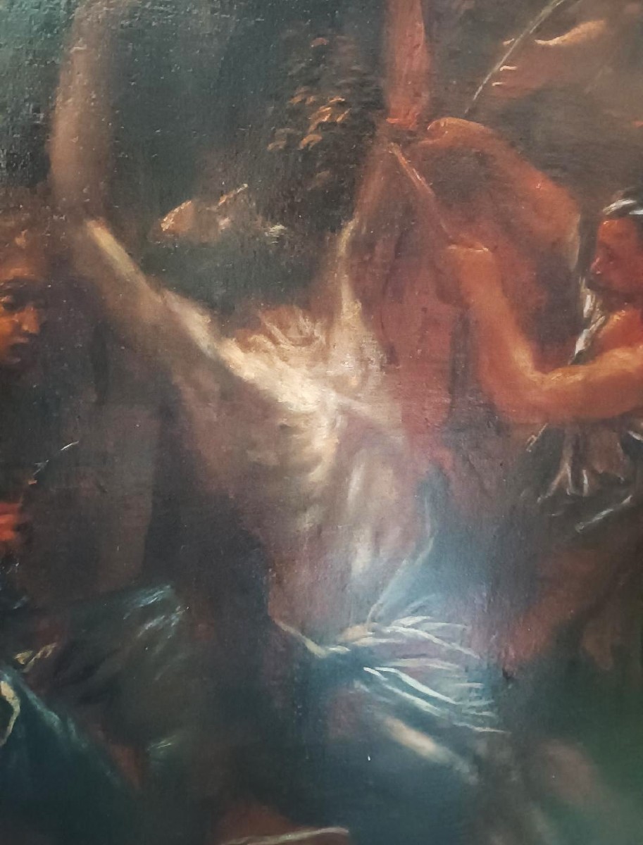 Dipinto antico -olio su tela-XVII secolo-Martirio di San Bartolomeo-photo-2
