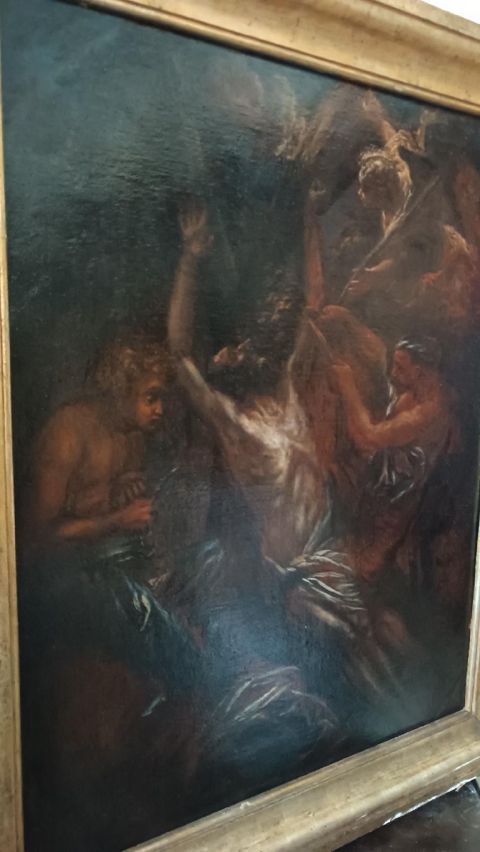 Dipinto antico -olio su tela-XVII secolo-Martirio di San Bartolomeo-photo-1