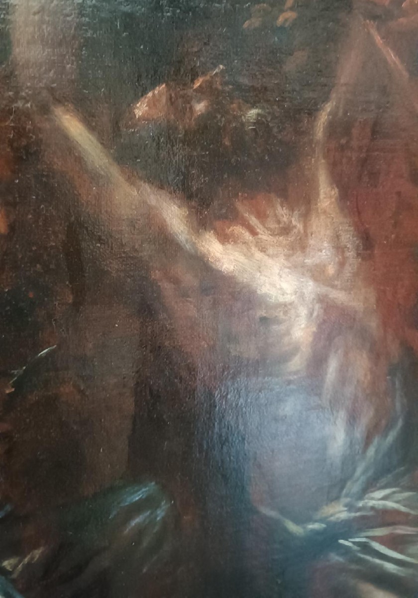 Dipinto antico -olio su tela-XVII secolo-Martirio di San Bartolomeo-photo-8